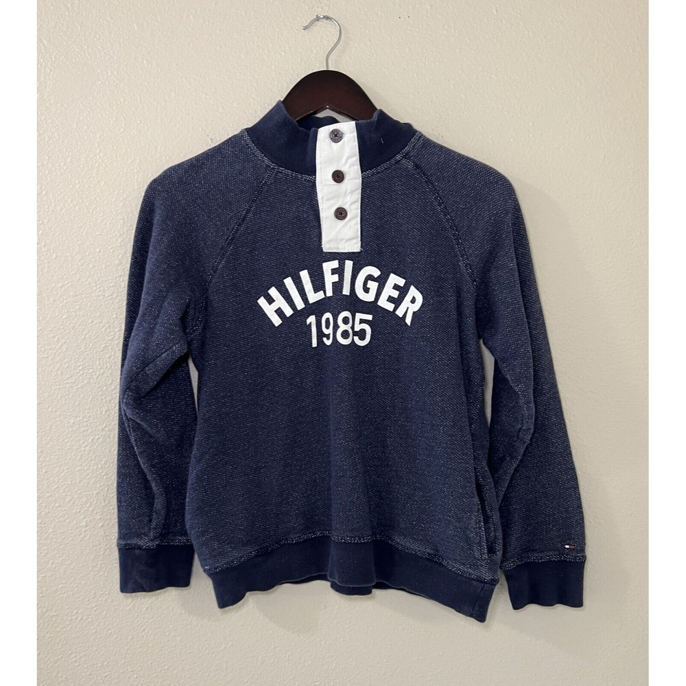 Tommy Hilfiger 1985 Boys Henley Sweatshirt 3 Button Collar Navy Blue LG 16/18